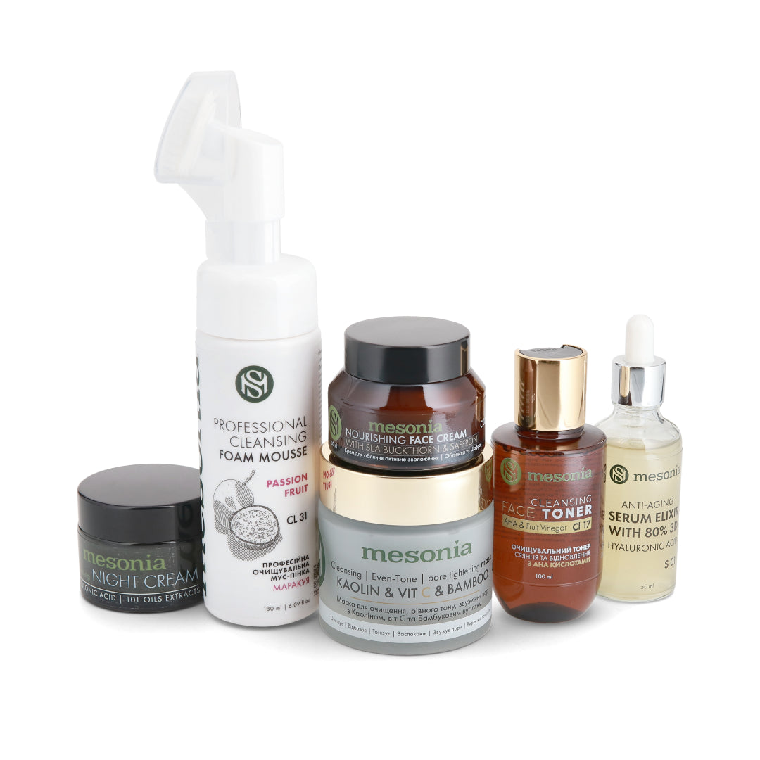 Set05: Professional skincare set with saffron and active 3D hyaluronic acid for cleansing, nourishment, and regeneration of normal skin