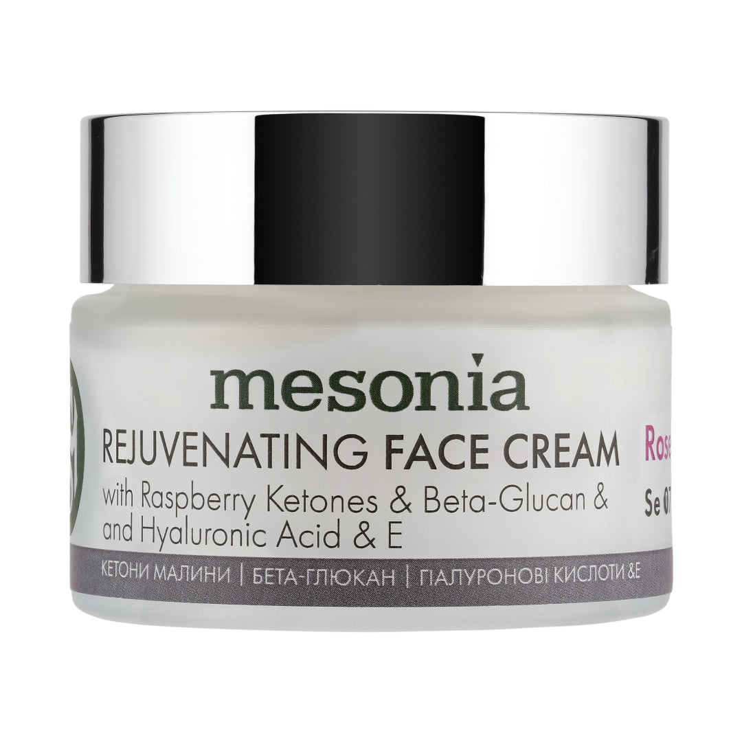 Rejuvenating face cream with raspberry ketones, beta-glucan, hyaluronic acid, Vit E