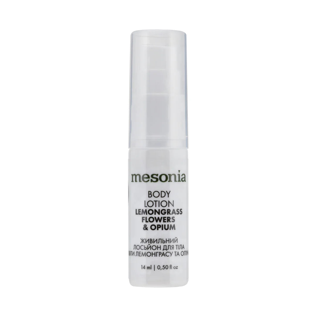 Nourishing body lotion Lemongrass and Opium flowers with a complex of peptides, extracts and oils of macadamia, black cumin, flax, cypress and rose TURMERIA ZEN™ (a natural active substance with regenerating properties) and Hyaluronic acid