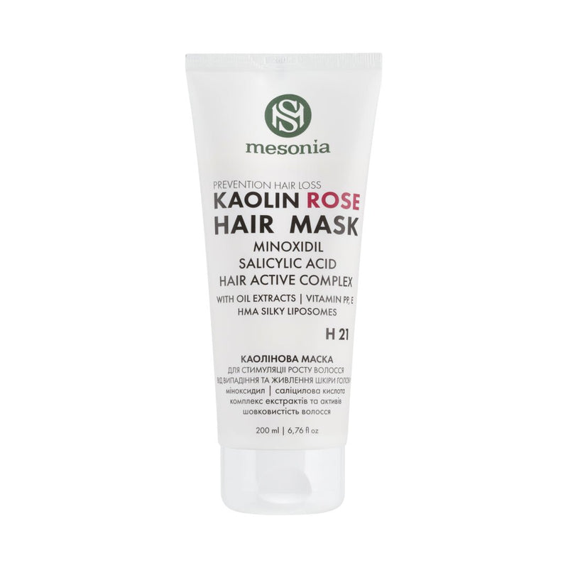 Kaolin mask to stimulate hair growth, prevent hair loss and nourish the scalp with minoxidil, salicylic acid and a complex of extracts and actives, hair silkiness