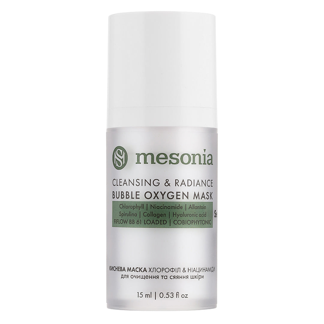 Oxygen mask for radiance and elasticity with chlorophyll, niacinamide and spirulina