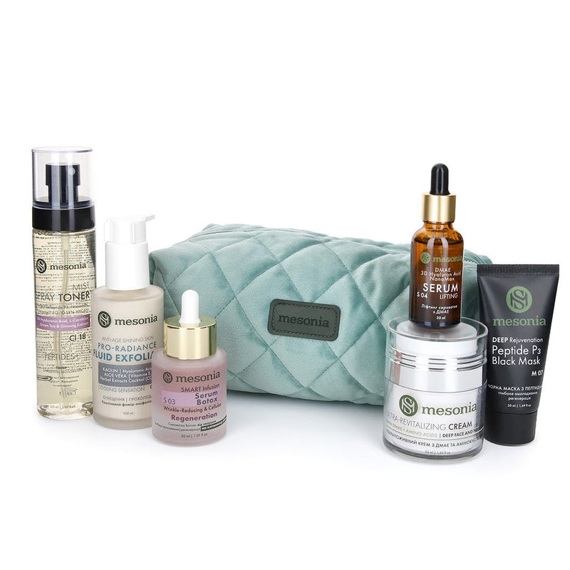 Set07: Professional Antiaging skincare set with peptide complex and DMAE for cleansing, active hydration, and nourishment