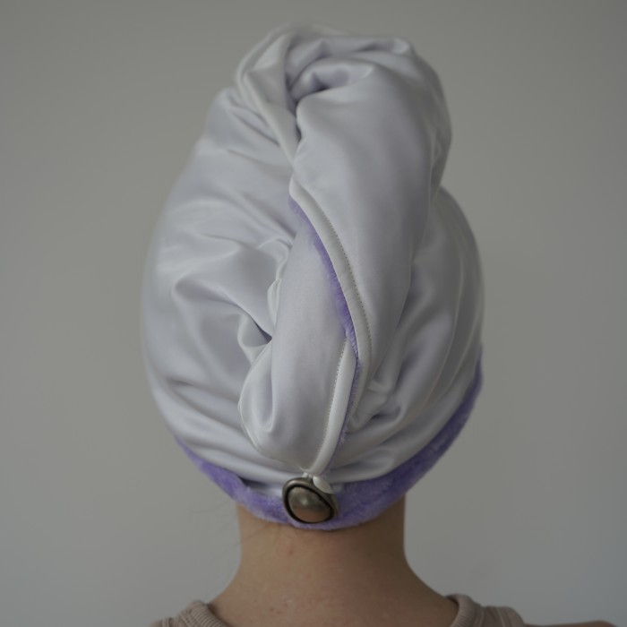 Набір для домашнього догляду Mesonia Princess: чалма з шовком Армані, зручна та стильна пов'язка на голову, напульсники на ручки (лаванда) 