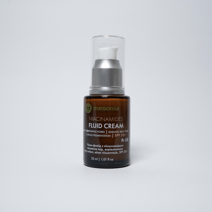 Fluid cream with niacinamides for narrowing pores and leveling skin tone, minus pigmentation SPF 25+
